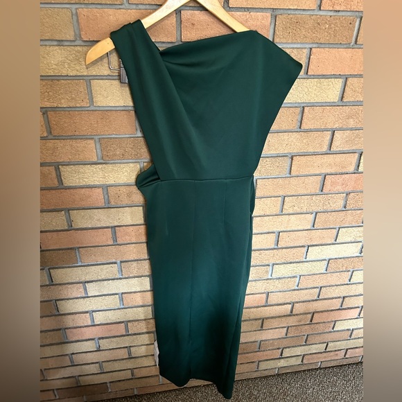 NWT ASOS DESIGN Asymmetric High Neck Minimal Midi Dress Dark Green Size 4 - Picture 5 of 5
